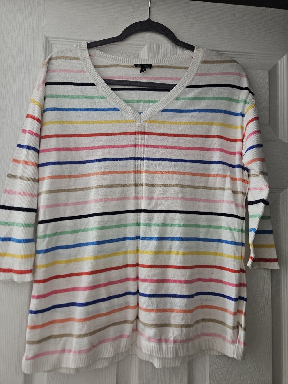 Talbots White Rainbow Stripe V-Neck Top